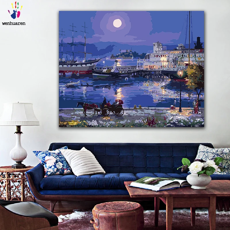 

DIY colorings pictures by numbers with colors Beautiful view from the port picture drawing painting by numbers framed Home