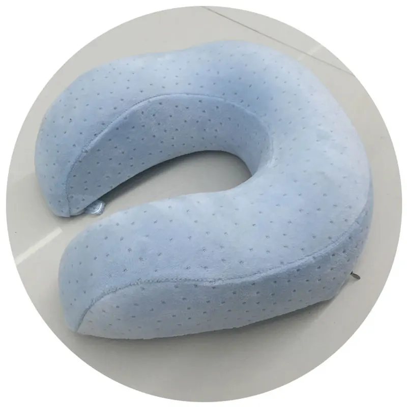 Многоцветная бархатная ткань портативная u-образная Подушка под шею для дома и офиса подушка для путешествий подушка из пены памяти антистресс здоровая H-UZT01 - Цвет: Light Blue