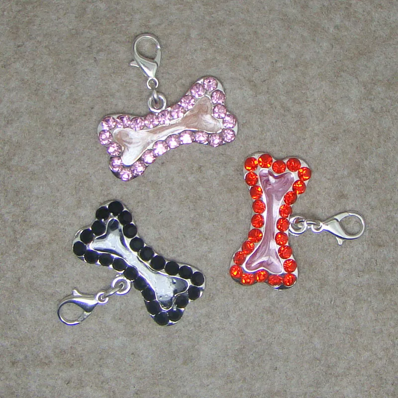 Crystals metal dog bone enamel charms pet collar ornament pendant