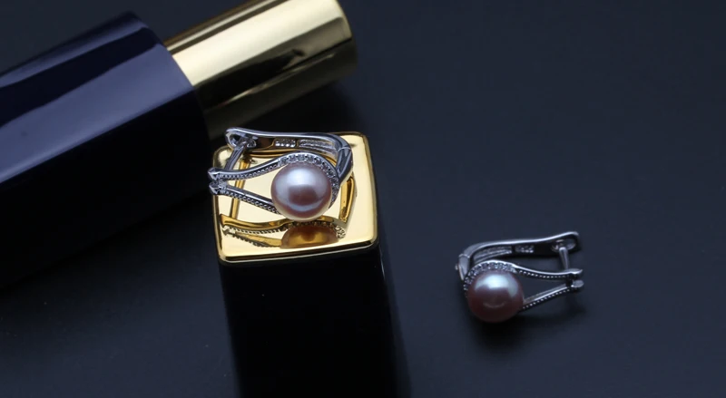 Новые трендовые серьги-клипсы, серьги с натуральным жемчугом 5 цветов, серьги с черным пресноводным жемчугом, серебро 925 пробы для женщин - Цвет камня: purple pearl earring