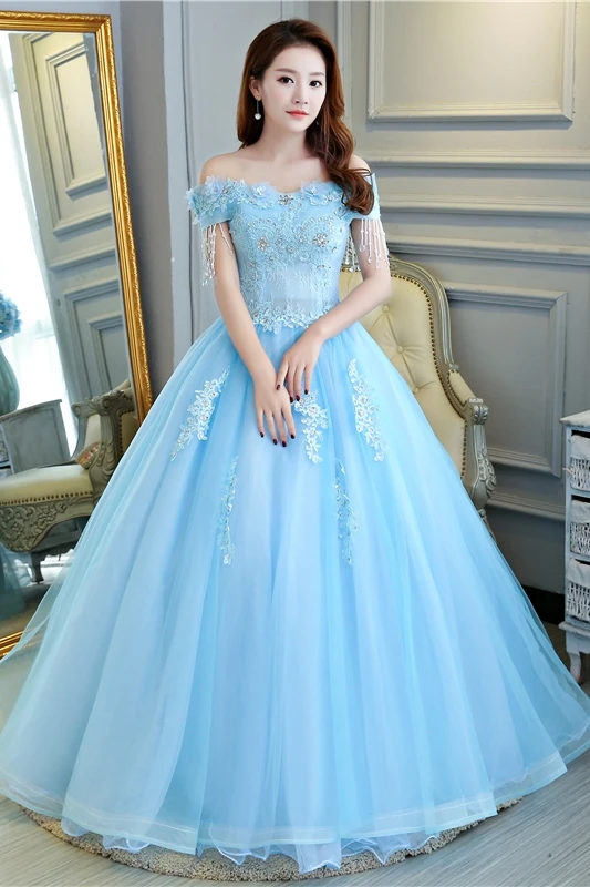 Романтическое бальное платье Quinceanera синего цвета на бретелях спагетти с милыми