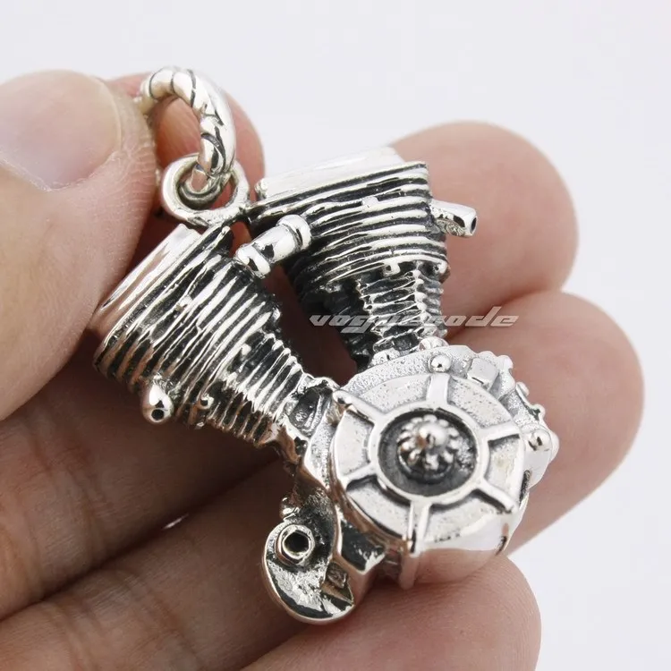 

925 Sterling Silver Heavy Rumble Motorcycle Engine Biker Rocker Pendant 8Q013(Necklace 24inch)