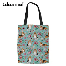 Coloranimal Бассет-Хаунд цветок собака печать продуктовый холст сумка Женская Складная Ткань Рюкзак для книг для студентов Льняная сумка для покупок