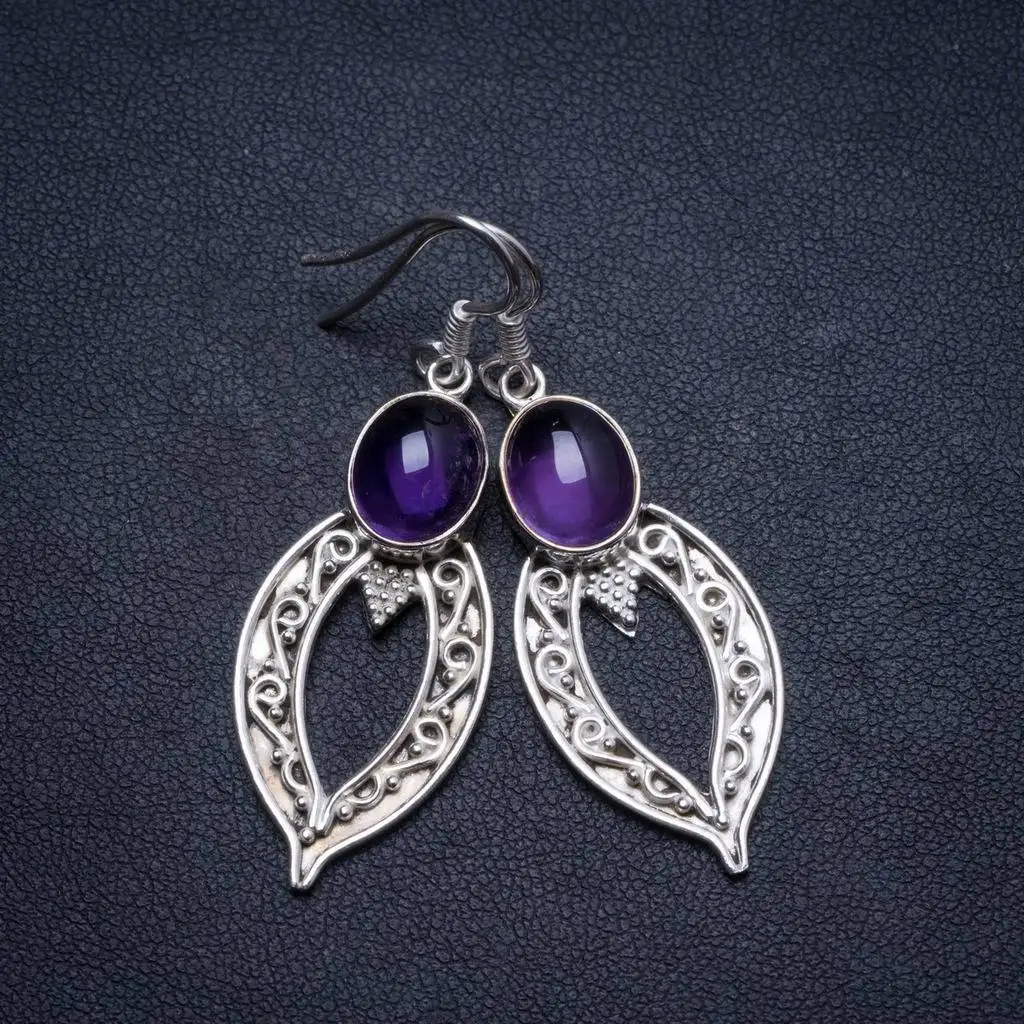 

Natural Amethyst Handmade Unique 925 Sterling Silver Earrings 2" X3225