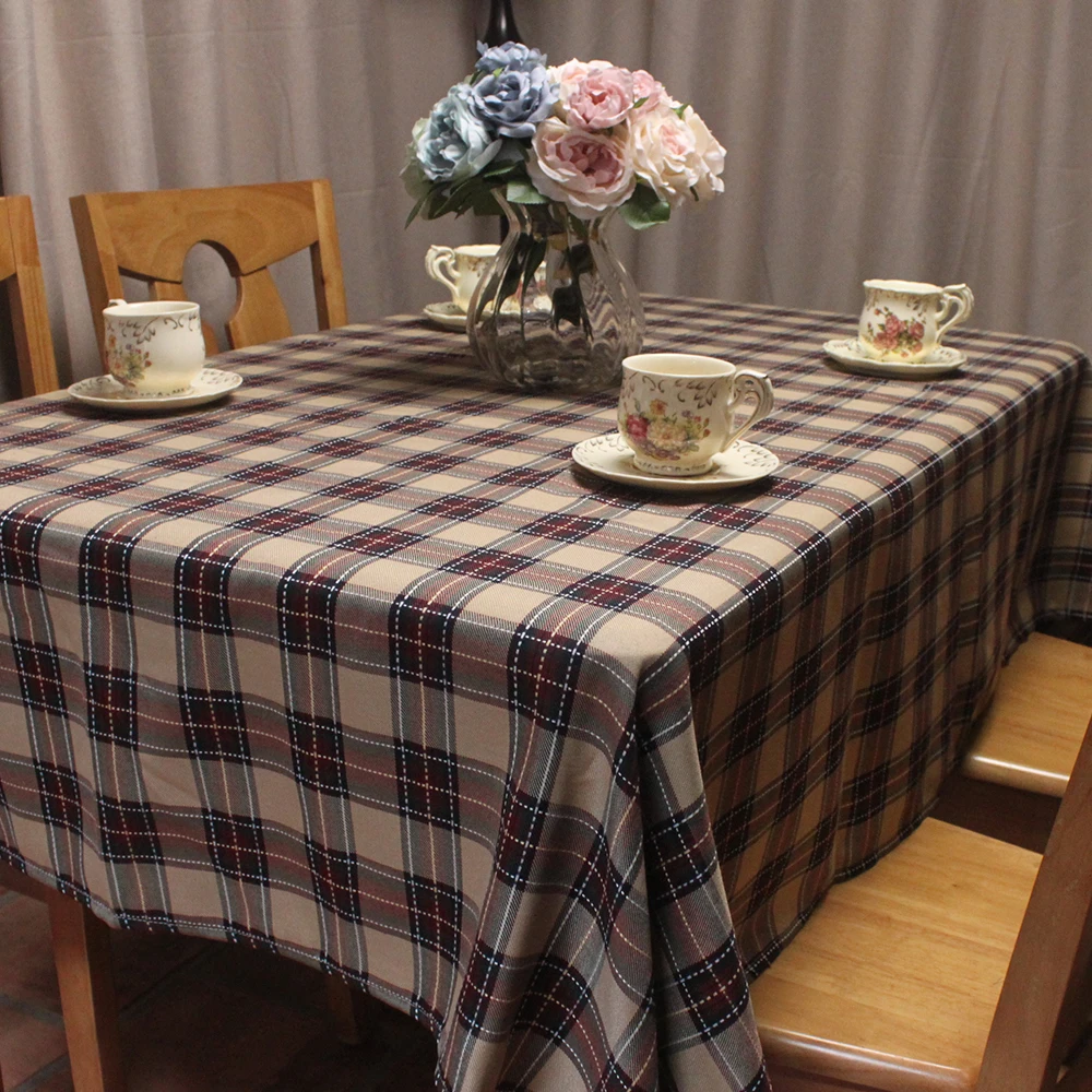 CURCYA American Country Style Plaid Tablecloth for Tea Table / English Style Coffee Plaids Table