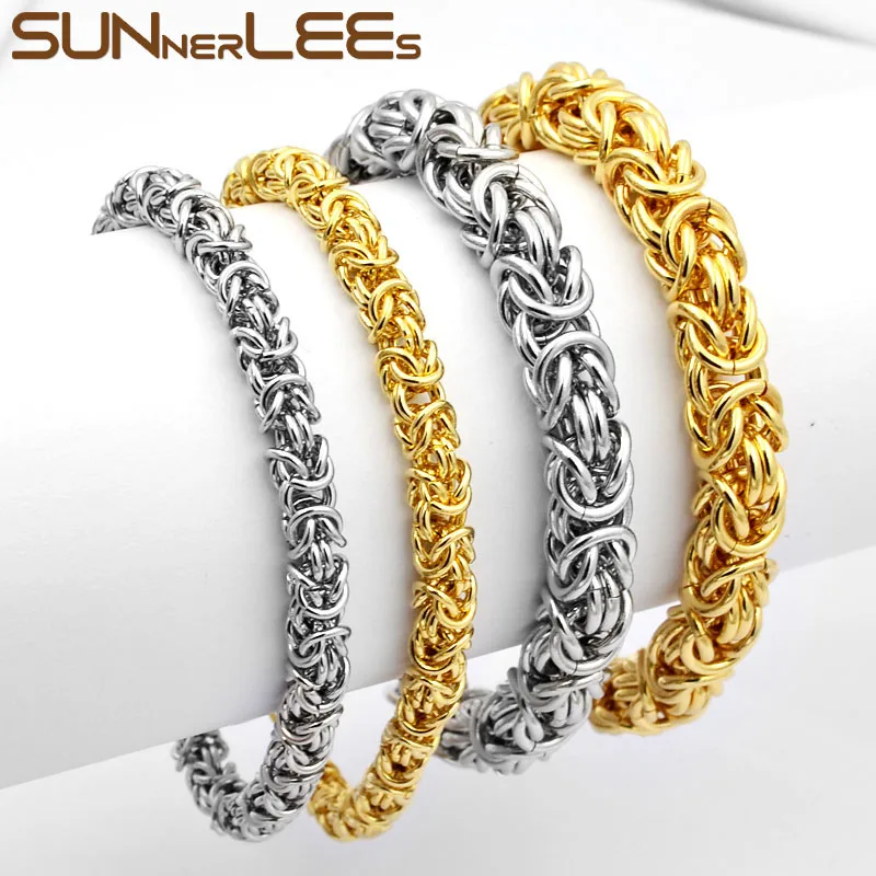 SUNNERLEES 316L ожерелье из нержавеющей стали 4 мм~ 9 мм Византийская Цепочка Золото Серебро для мужчин женщин модные украшения подарок SC11 N