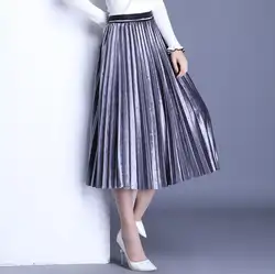 FOLOBE 2018 осень-зима Для женщин элегантные плиссированные юбки эластичный Высокая Талия Для женщин Длинная юбка женская высокое качество