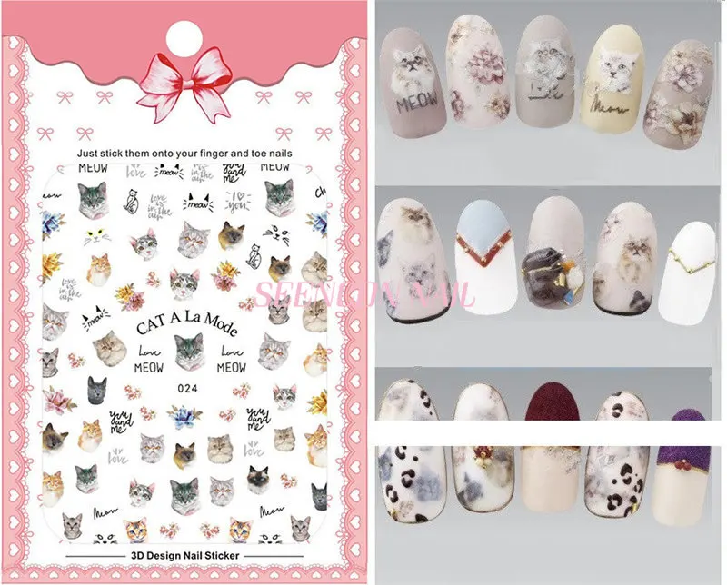 Новинка, 1 шт., 3D клейкие ультратонкие наклейки для дизайна ногтей, цветы/тег/кошки, дизайнерские наклейки для маникюра, наконечники для ногтей, подвески в японском стиле