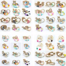 Baby Nursing Bracelets Wooden Teether Crochet Chew Beads Teething Wood Rattles Toys Teether Montessori Bracelets
