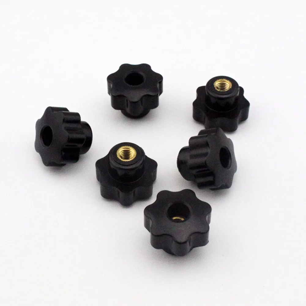 6pcs M6 Female Thread 25mm OD Star Shaped Head handle Nuts Knob