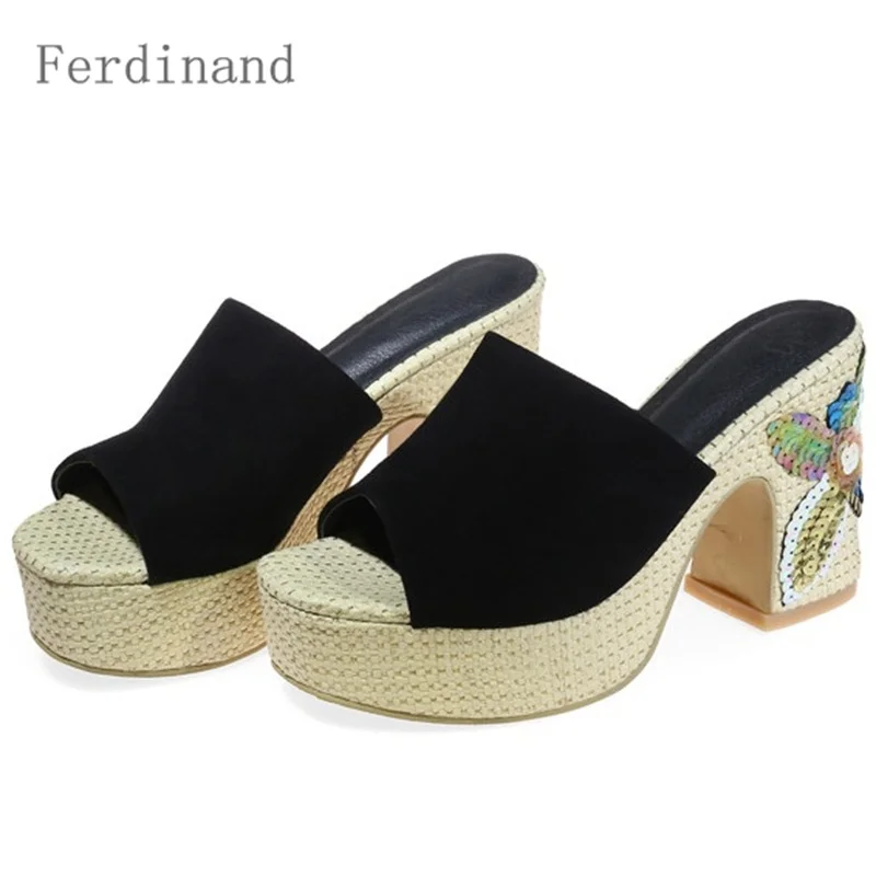 

Women high heel Sandals Genuine leather Women shoes Black Green Peep toe Ladies Summer Casual sandals Platform Big Size 4~10.5