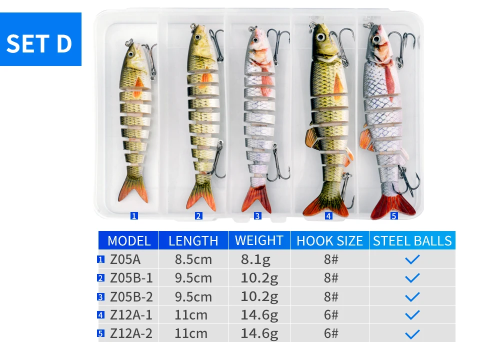1 комплект в партии, 2/5 шт разноцветные, приманка для рыбалки, набор для рыбалки с коробкой, мульти сегментов шарнирные, твердая приманка, похожая на настоящую воблеры свимбейт Crankbait