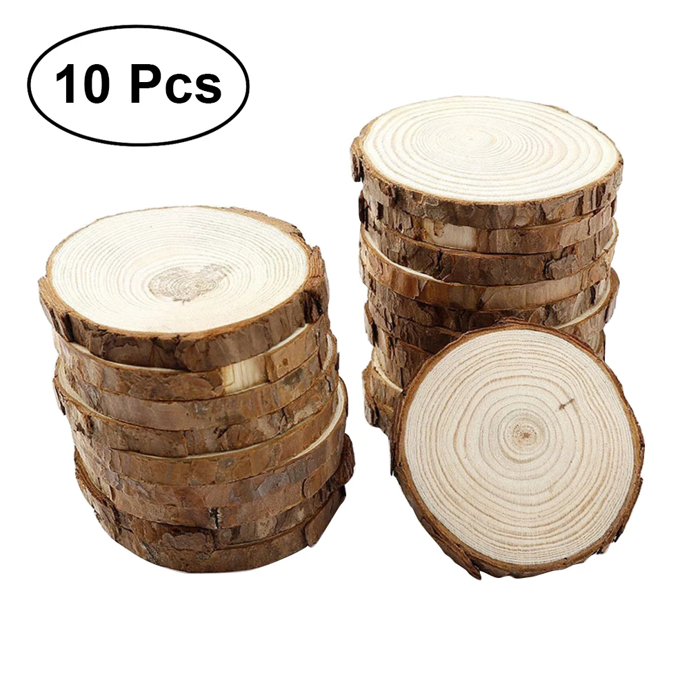 

10pcs Unfinished Natural Round Wood Slices Circles with Tree Bark Log Discs for DIY Crafts Size 1 A30