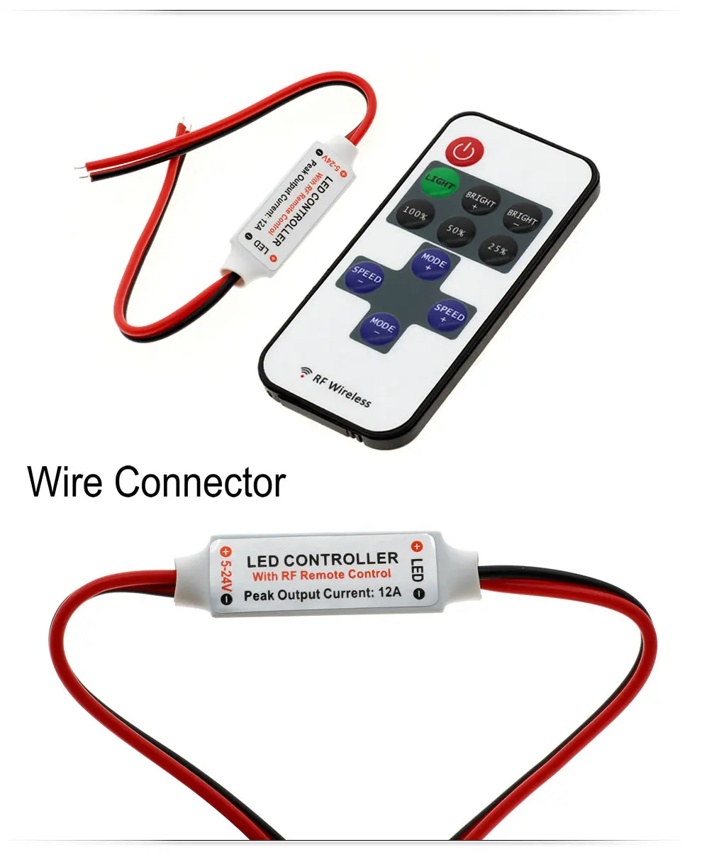 Контроллер светодиодной ленты DC12-24V DC/проводной разъем+ 11key RF беспроводной контроллер для одноцветной светодиодной ленты