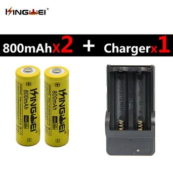 

KingWei Hot Gifts 2Pcs 14500 Li-ion Yellow 800mAh Rechargeable Battery 3.7v EU/US Plug+1Pc Double 14500 Charger+Free Shipping