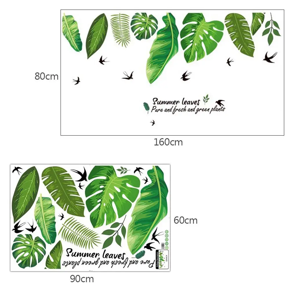 Home Tropical Jungle Green Leaves Wall Sticker Decoration Living Room Restaurant Seaside Plant Swallow Art Wall Mural Decal