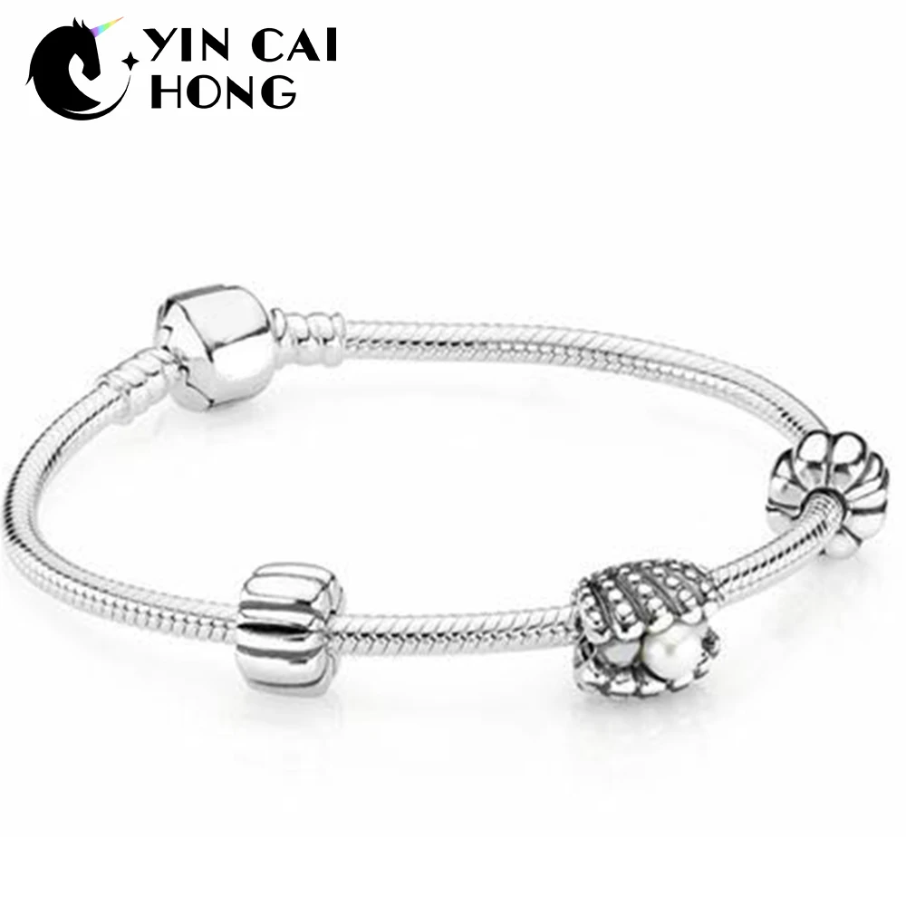 

YCH 100% 925 Sterling Silver 1:1 Seashell and Pearl Bracelet Gift Set Original Women's Vintage Jewelry Free shipping