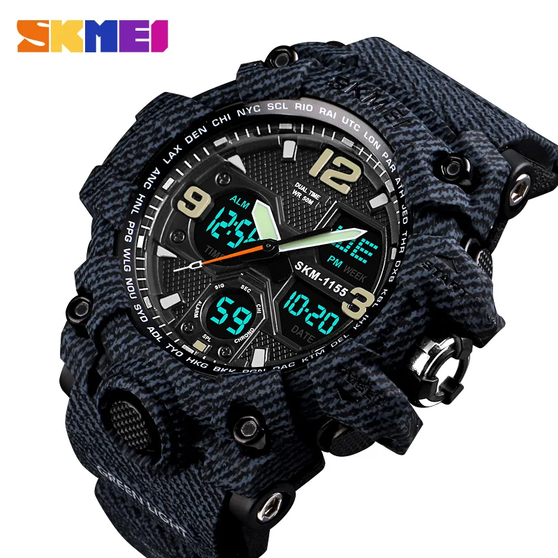 Online Relojes deportivos SKMEI de lujo estilo vaquero reloj de cuarzo Digital de moda para hombre reloj de pulsera militar impermeable reloj