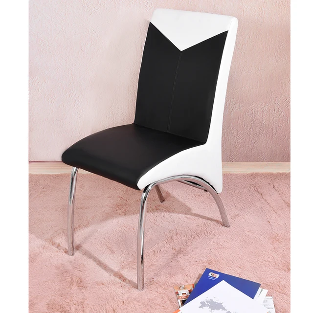 Cheap Chrome Dining Chair Modern Metal Dining Room Furniture Black & White Patchwork PU Cushion Dropshipping Cheap Chrome Dining Chair Modern Metal Dining Room Furniture Black & White Patchwork PU Cushion Dropshipping