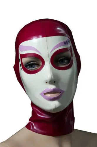 

Red and white stitching Sexy Latex Hood Rubber Unisex Mask Gummi 0.4mm for Party Wear Catsuit Unique