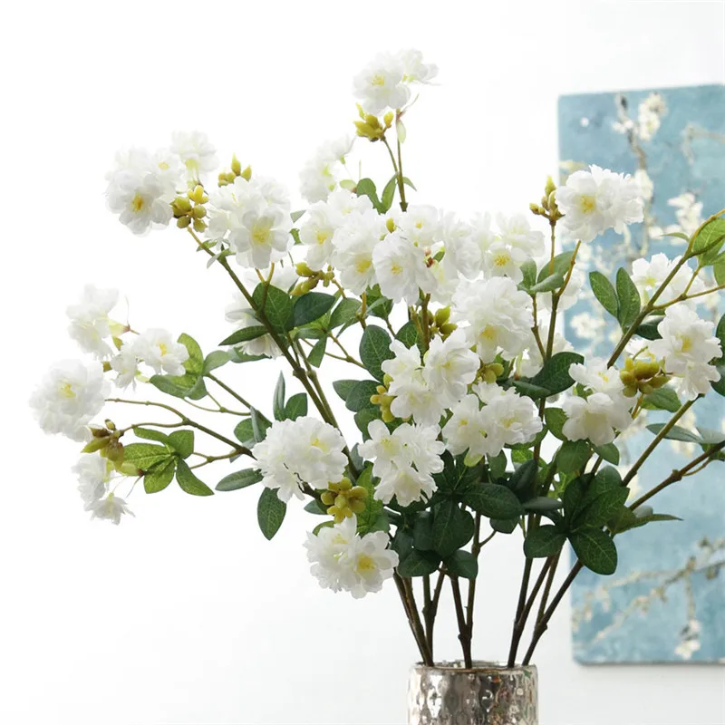 Flone 3 Branch Artificial Cherry Simulation With Leaf Cherry Flower Fake Flower Wedding Home Party Office Decor Floral Art  (1)
