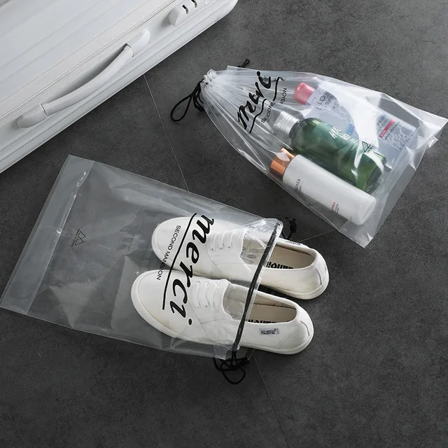 5PCS/Pack Plastic Travel Make Up Storage Baggage pouch Shoes Bag Waterproof Cloth Bag Lock Storage Organizer Transparent Bag
