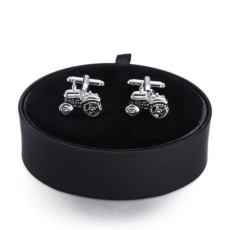 

DY high quality brass Silvery Cufflinks tractor black leather box set men French Cufflinks Gift Set FREE SHIPPING