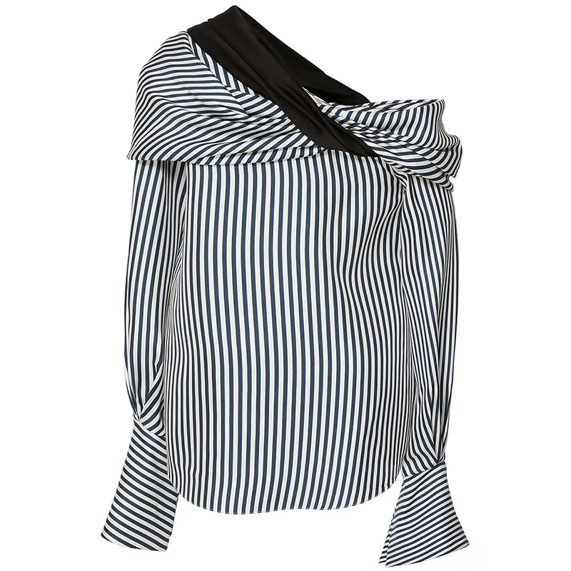 Vintacy Fashion Stripe Shirt Korean Style Women Long Flare