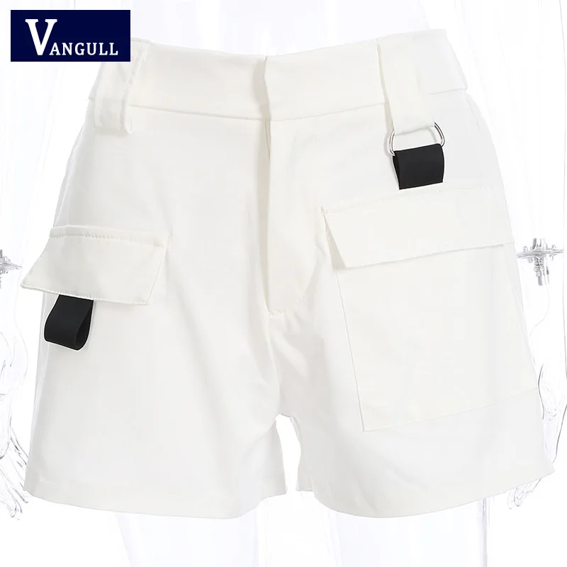 Vangull, женские шорты с большими карманами, высокая талия,, новые летние модные короткие штаны, Женская рабочая одежда, стильные повседневные свободные шорты-Карго - Цвет: Белый