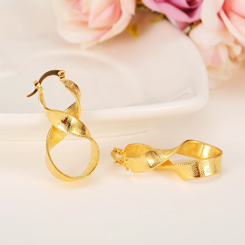 

African Earrings Women 14 k Yellow Solid Gold FINISH Number 8 Lucky Earrings Infinity Jewelry,Ethiopian/Arab/Middle East