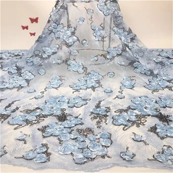 

Embroidered Tulle Lace Fabric Sequence Pearls Lace Applique Fabric For Wedding African 3D Flower Lace Fabric High Quality