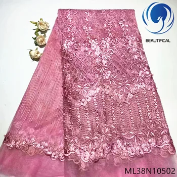 

BEAUTIFICAL beads african lace embroidery french tulle beaded lace dress 2019 african laces ML38N105