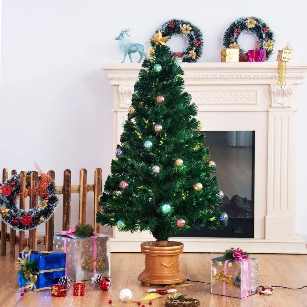 

Goplus 4Ft Pre-Lit Fiber Optical Firework Christmas Tree w/ Ornaments & Gold Top Star Christmas Decorations CM21218