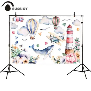 

Allenjoy photography background Dream lighthouse aircraft whale for children baby floral decoration photography backdrops