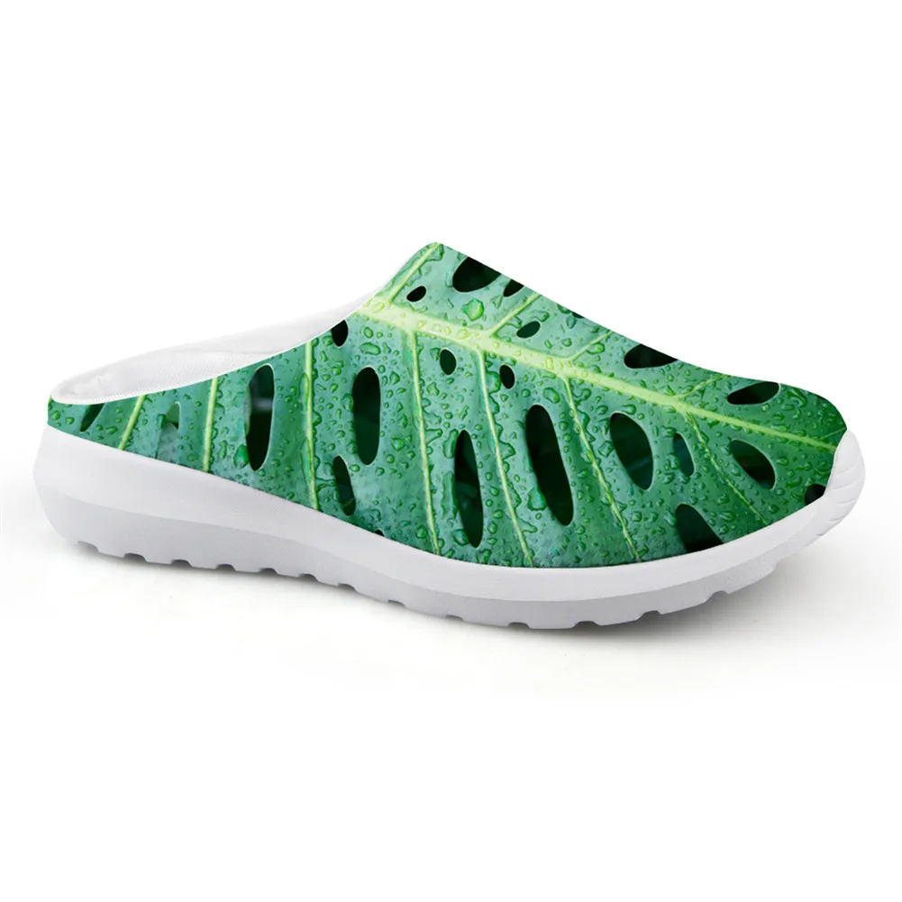 

ThiKin Green Plant Pattern Women Sandals Breathable Fashion Designs Girls Mesh Slippers Comfortable Summer Walking Loafers