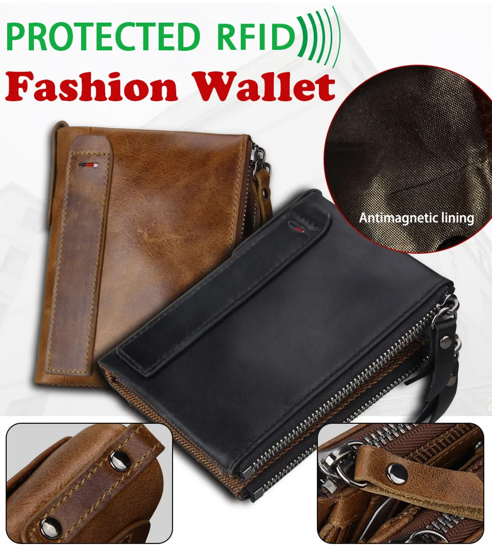 Gsenmo, модный кошелек из натуральной кожи, двойной кошелек, ID держатель для карт, портмоне, карманы, клатч на молнии, Rfid, мужской кошелек, Carteir