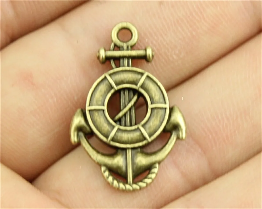 

WYSIWYG 6pcs 26x17mm Vintage Life Ring And Anchor Pendants Antique Bronze Color Life Ring Anchor Pendants Charm