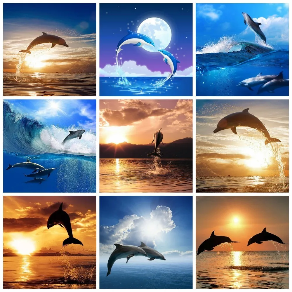 

HUACAN Full Square Diamond Painting Dolphin DIY Diamond Mosaic 5D Diamond Embroidery Animals Picture Of Rhinestone Decor Home
