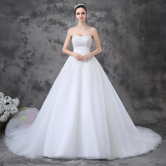 Strapless Organza Lace Ball Gown Long Tail Wedding Dresses Bridal Strapless Organza Lace Ball Gown Long Tail Wedding Dresses Bridal Gowns