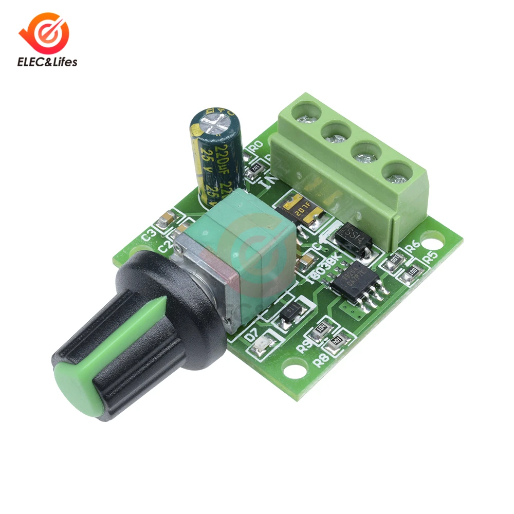 

Max 30W 2A DC Motor Speed Controller Regulator DC 1.8V-15V PWM Motor Speed Control Switch Switches Function 1803BK Module Board