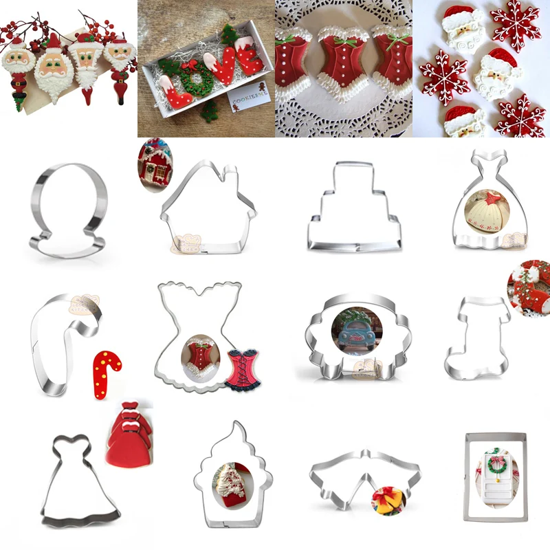 

1pcs patisserie reposteria Christmas Cake Tools Metal Cookie Cutter Xmas Dress Bell Love Mould Fondant Cupcake Toppers Bakery