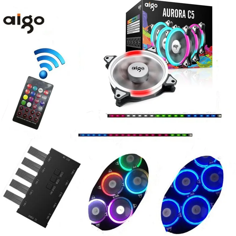 

AIGO C3 C5 RGB fan cooler 120mm fan 12v for computer housing IR Remote Multicolor Controllable Cooler Fans Free shipping