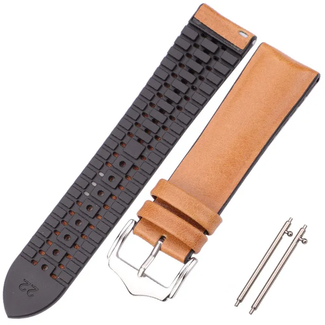 HENGRC Cowhide And Silicone Watch Strap Bracelet 18 20 22mm Men Women Waterproof Breathable Watchbands Watches Clock Accessories Yellow
