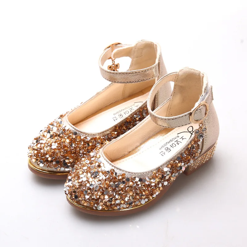 New 2019 Kids Flower Little Girls Gold Silver High Heels Sequins Dress