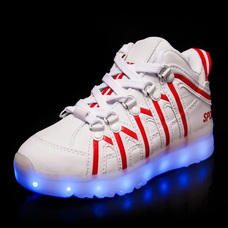 

Genuine leather 7 Color USB Charge Flashing Led Shoes High Quality Boys Girls Luminous Sneakers New Superstar Shoes Size 25-37