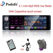 Podofo 4.1 “Car Radio 1Din Schermo di Tocco di Bluetooth Autoradio RDS USB AUX MP5 Video Player MP3 Auto Audio Stereo supporto del Microfono