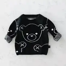 Детский свитер для новорожденных девочек и мальчиков, детский хлопковый пуловер с рисунком медведя, черный вязаный свитер, осенне-зимняя одежда для малышей