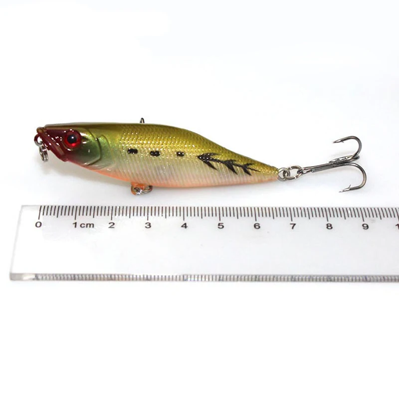 1 pieza 7 cm 7,2G Señuelos de Pesca con ojos 3D señuelo Crankbait Wobblers Isca Poper Pesca Japón aparejos de Pesca