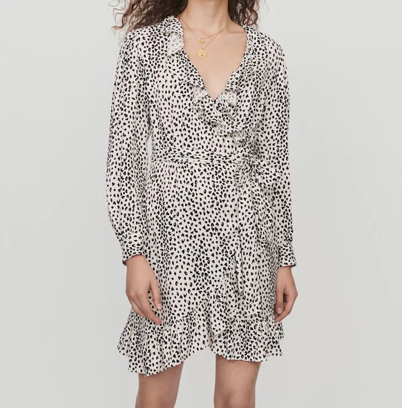 

Women Dress 2019 Autumn Winter Animal Pattern Lantern Sleeve Printed Lace Dress
