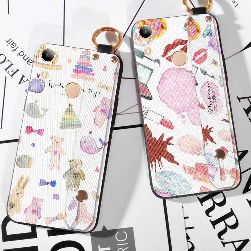 

Matte Phone Case For Huawei Honor 8A Back Frosted Sext Lip Cover For Huawei Honor 8A Pro Fingerprint Ring Strap Stand Case